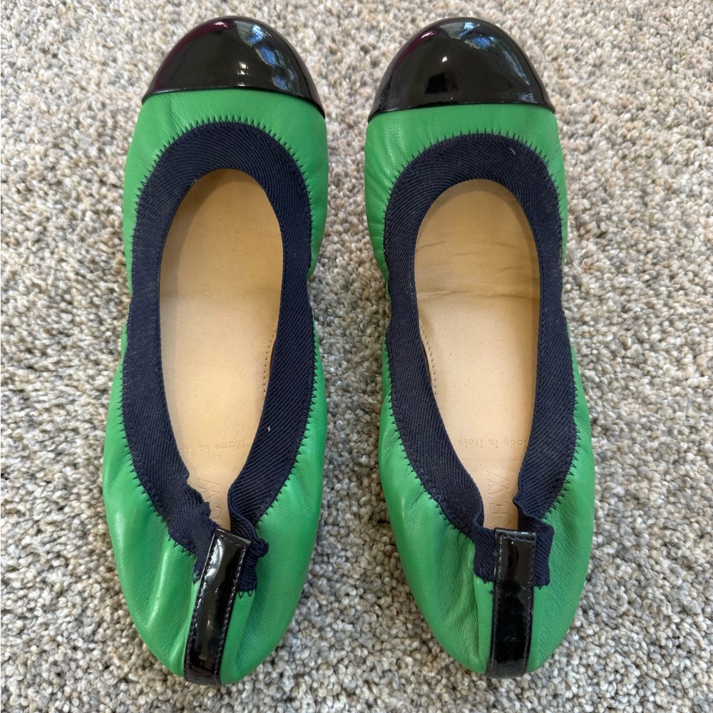 J.Crew Made in Italy Green Leather Cap Toe Ballet Flats Size 6